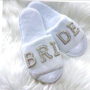 White Bride Slippers with Gold Accents